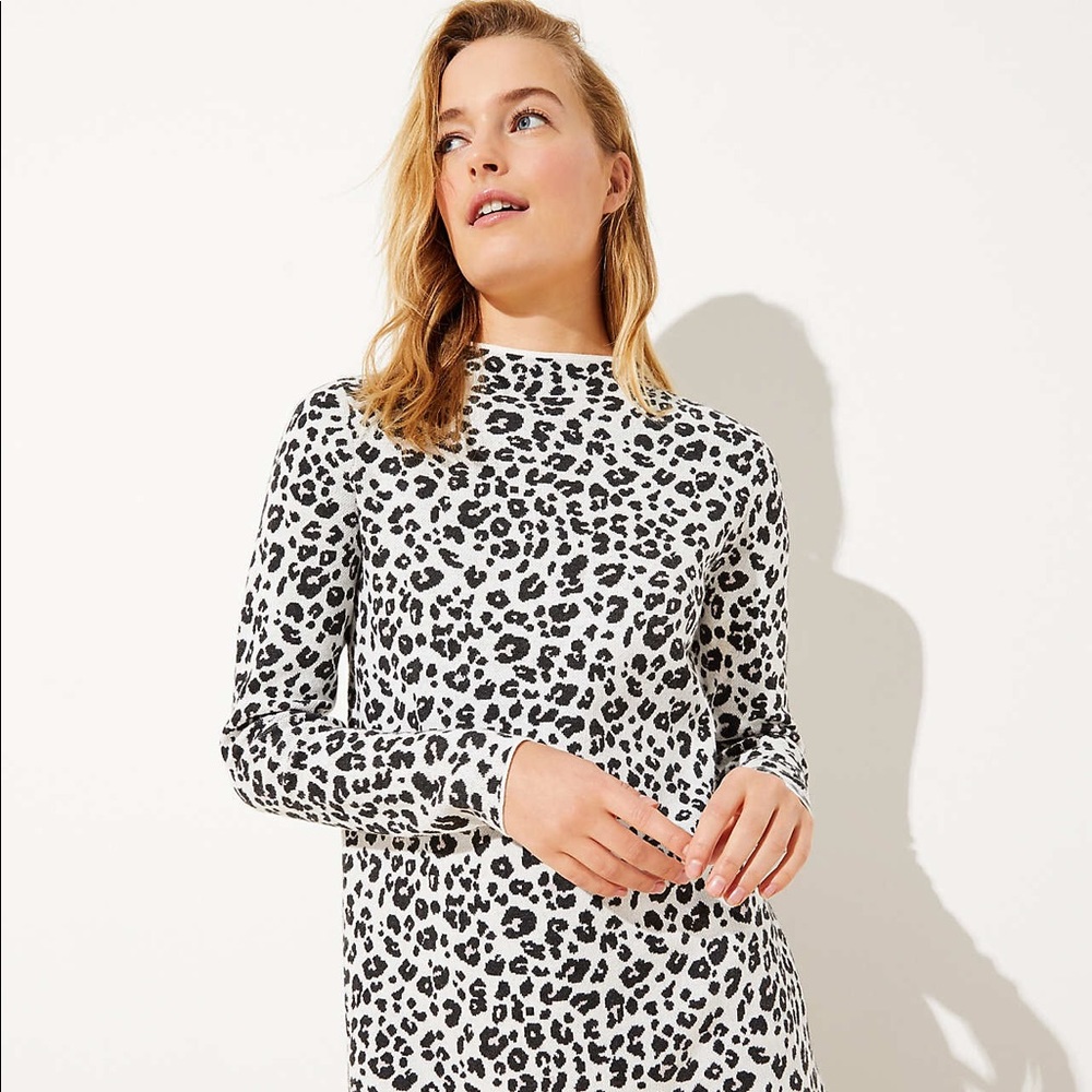 Loft Leopard Print Mock Neck Sweater, size XXS